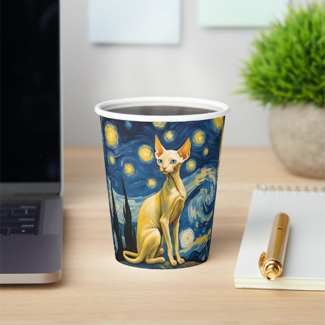 Starry Night Elf Sphynx Cat Art Party Supplies  Paper Cups (Insitu)