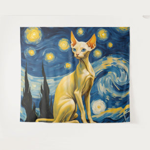 Starry Night Elf Sphynx Cat Wall Art Decor Tapestry