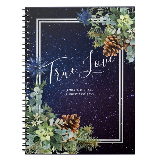 Starry Night Eucalyptus Blue Thistle WinterWedding Notebook (Front)