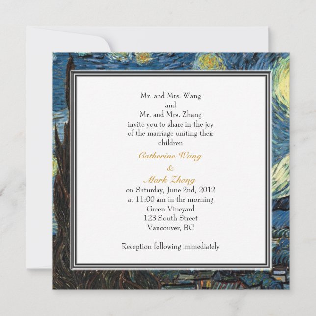 Starry Night, famous fine art wedding invitation. Invitation (Front)