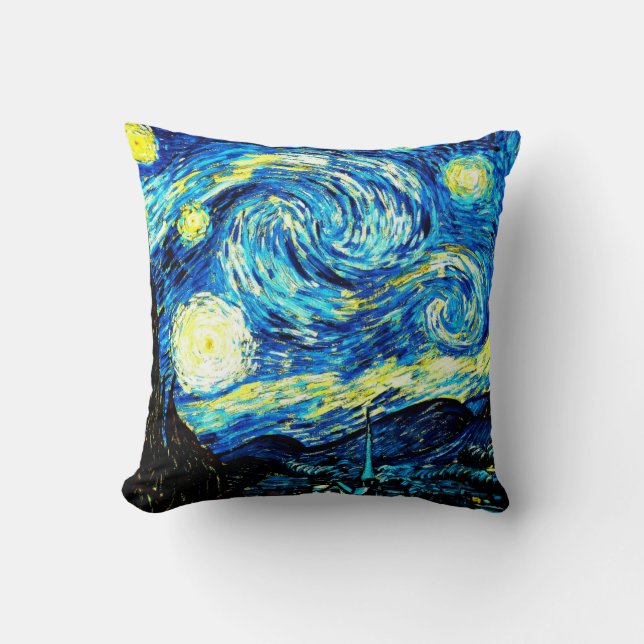 Starry Night, famous painting by van Gogh, Throw Pillow (Front)