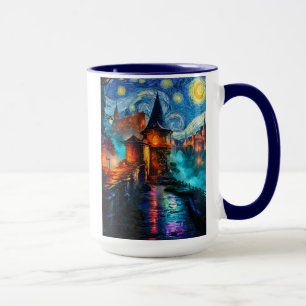 Starry Night Fantasy Fortress Magical Art Mug