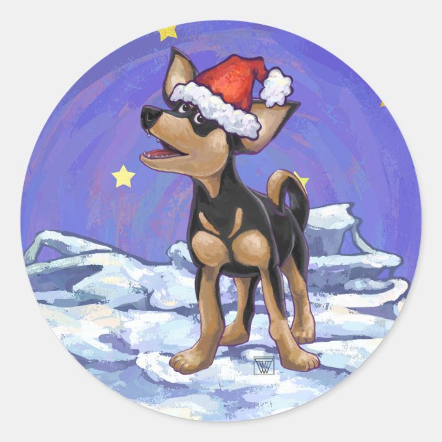 Starry Night Festive Chihuahua Classic Round Sticker (Front)