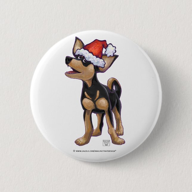 Starry Night Festive Chihuhua in Santa Hat 2 Inch Round Button (Front)