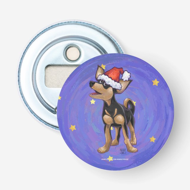 Starry Night Festive Chihuhua in Santa Hat Bottle Opener (Front)