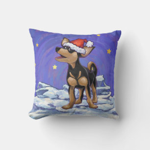 Starry Night Festive Chihuhua in Santa Hat Throw Pillow