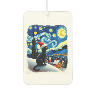 Starry Night Festive Christmas Black Cat Santa Hat Air Freshener