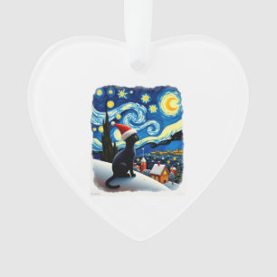 Starry Night Festive Christmas Black Cat Santa Hat Ornament