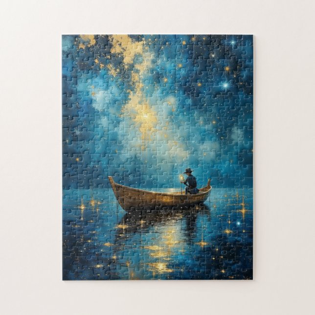 Starry night fishing boat jigsaw puzzle (Vertical)
