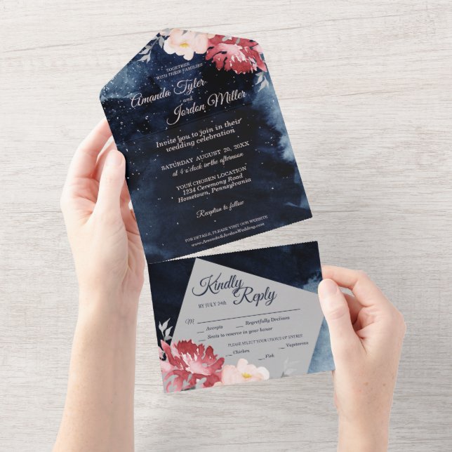 Starry Night Floral Mariage All In One Invitation (Déchirure)