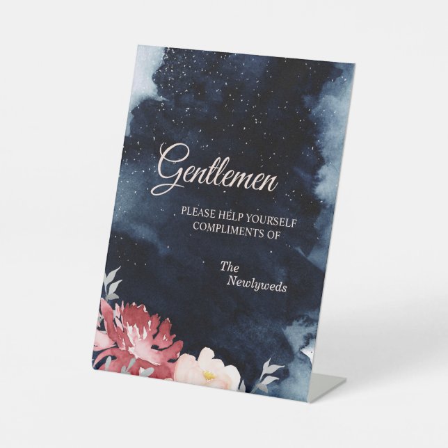 Starry Night Floral Wedding Gentlemen Bathroom Pedestal Sign (Front)