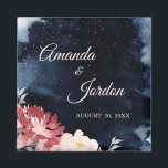 Starry Night Floral Wedding Magnet<br><div class="desc">This Starry Night Floral wedding magnet inspires either a midnight summer theme or a dark winter of snow theme, making it a seasonally versatile design. The navy blue, almost black, watercolor with a celestial star or snowflake filled sky, combined with the pop of minimal pink flowers and calligraphy is sure...</div>