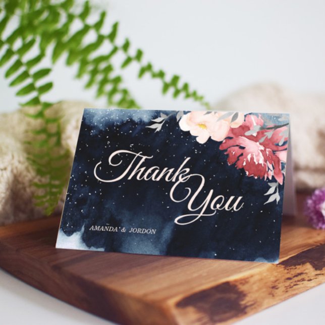 Starry Night Floral Wedding Thank You Card (Creator Uploaded)