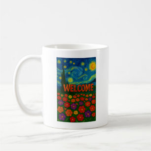 Starry Night Floral Welcome Artistic Design Coffee Mug