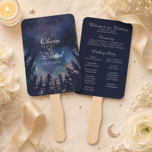 Starry Night Forest Celestial Wedding Program Fan
