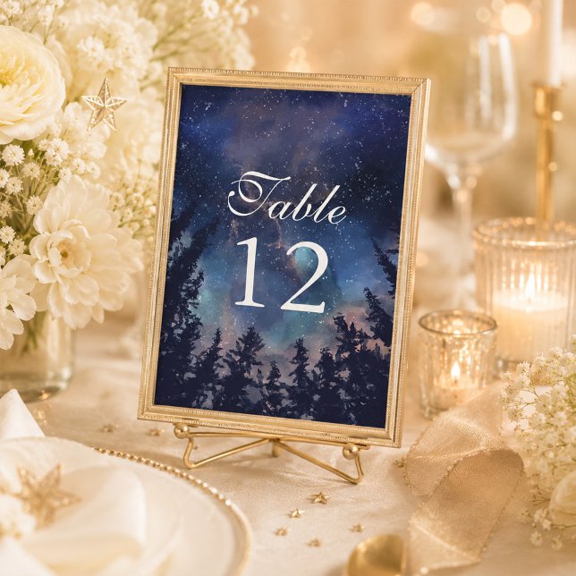 Starry Night Forest Celestial Wedding Table Number (Starry Night Forest Celestial Wedding Table Number on a celestial wedding table)