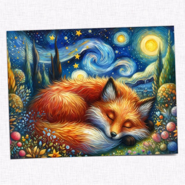 Starry Night Fox: A Whimsical and Magical Postcard (Creator Uploaded)
