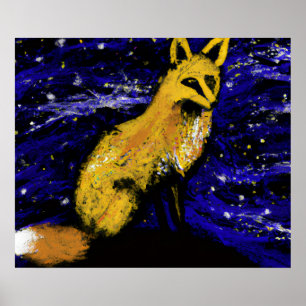 STARRY NIGHT FOX I CURIOUS GAZE POSTER
