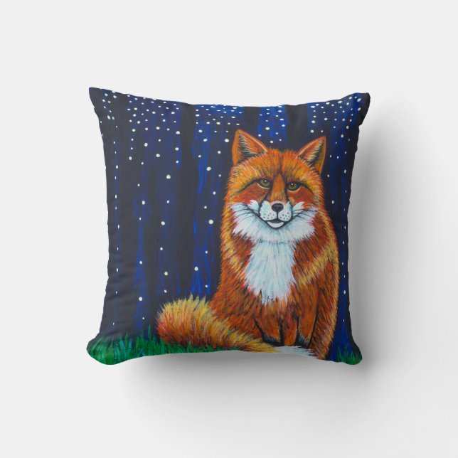 Starry Night Fox Throw Pillow (Front)