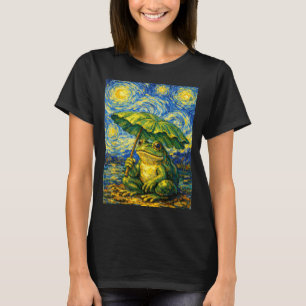 Starry night frog umbrella van gogh style funny T-Shirt