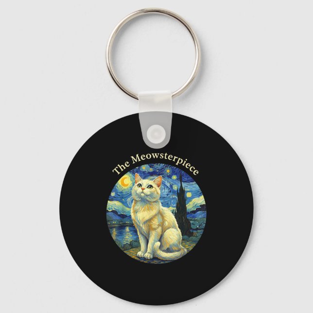Starry Night Funny Cat The Meowsterece Van Gogh Hu Keychain (Front)