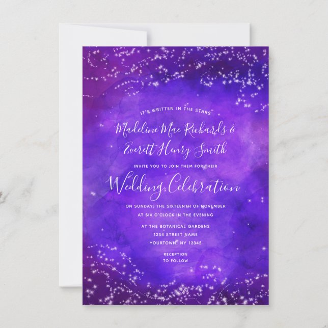 Starry Night Galaxy Aquarelle Faire-part de mariag (Devant)