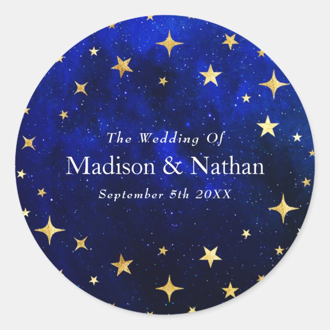 Starry Night Galaxy Wedding Classic Round Sticker (Front)