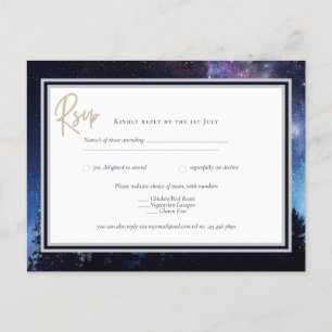 Starry Night Galaxy Wedding RSVP Navy Gold Postcar Postcard