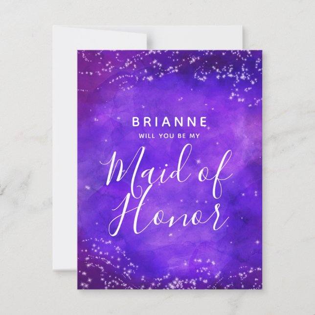Starry Night Galaxy Will You Be My Maid of Honour Invitation (Front)
