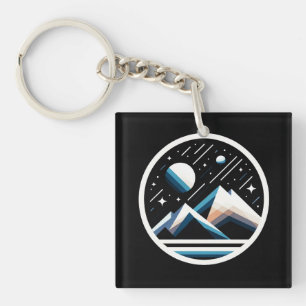 Starry Night Geometric Mountains Contemporary Art Keychain