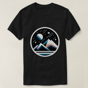 Starry Night Geometric Mountains Contemporary Art T-Shirt