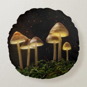 Starry Night Glowing Mushrooms  Round Pillow