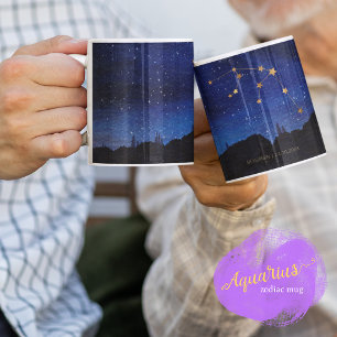 Starry Night Gold Aquarius Zodiac Constellation Coffee Mug