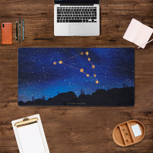 Starry Night Gold Capricorn Zodiac Constellation Desk Mat