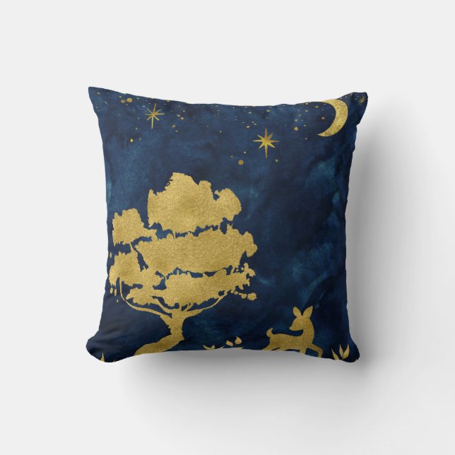 Starry night - gold silhouette throw pillow (Front)