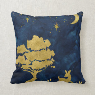 Starry night - gold silhouette throw pillow