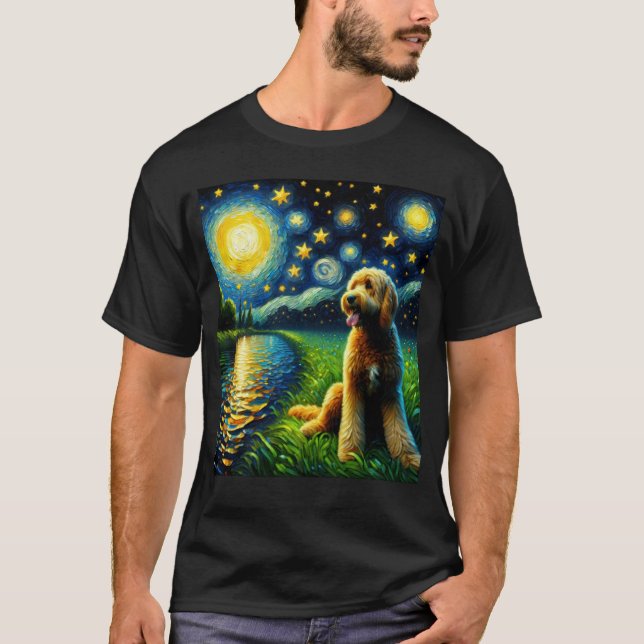 Starry Night Goldendoodle Dog Van Gogh Lover T-Shirt (Front)