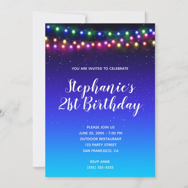 Starry Night Gradient Street Lights 21st Birthday Invitation (Front)
