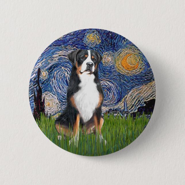 Starry Night-Greater Swiss Mountain Dog 2 Inch Round Button (Front)