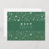 Starry Night Green and Gold Wedding RSVP