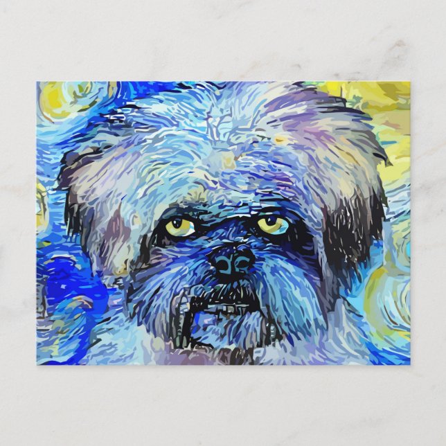 Starry Night Grumpy Terrier Dog Portrait Postcard (Front)
