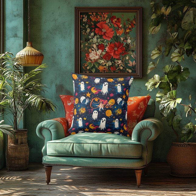 Starry Night Halloween Pillow with Playful Ghosts  (Creator Uploaded)