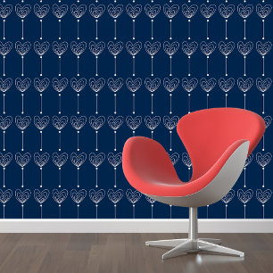 Starry Night Hearts: White Hearts on Navy Blue Wallpaper