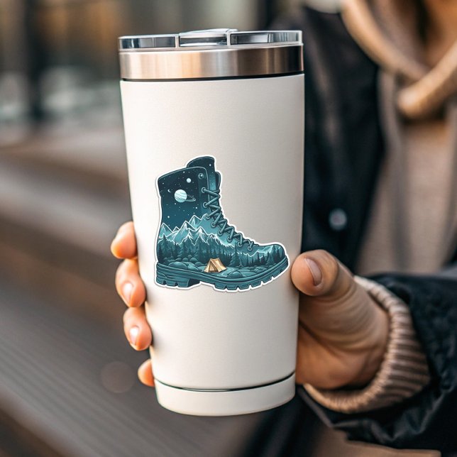 Starry Night Hiking Boot Sticker | Die-Cut Sticker (Starry Night Hiking Boot Sticker | Die-Cut Sticker by PiggyPrint Stickers)