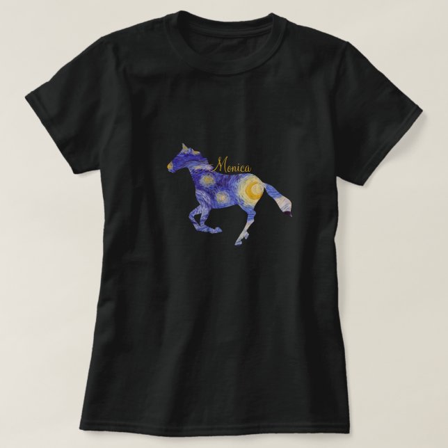 Starry Night Horse Silhouette Custom Monogram Art T-Shirt (Design Front)