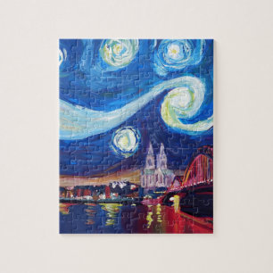 Starry night in Cologne Germany Jigsaw Puzzle