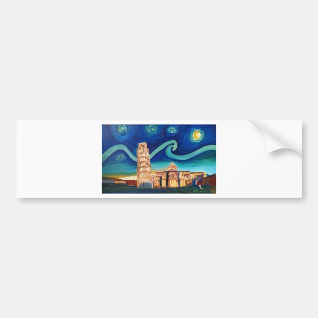 Starry Night in Pisa with Leaning Tower Bumper Sticker (Front)