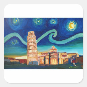 Starry Night in Pisa with Leaning Tower Square Sticker