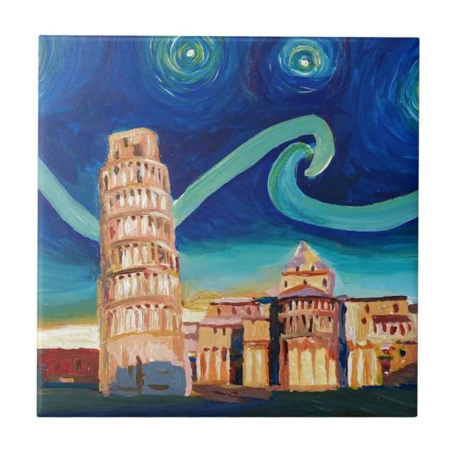 Starry Night in Pisa with Leaning Tower Tile (Front)