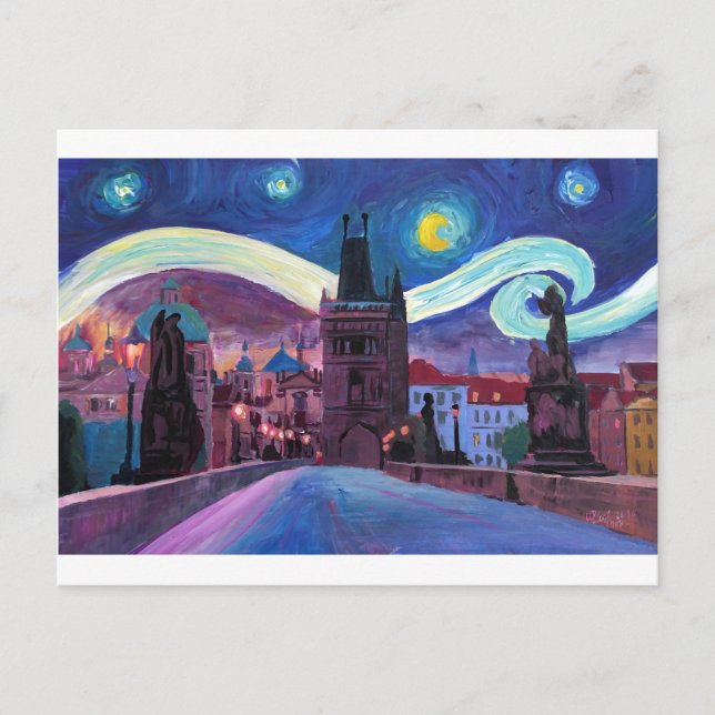 Starry Night in Prague  with Carlsbridge Postcard (Front)